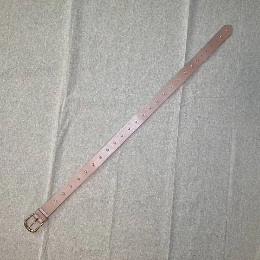 Blush Pink Vegan Leather Belt with Faux Pearl Studs ~39